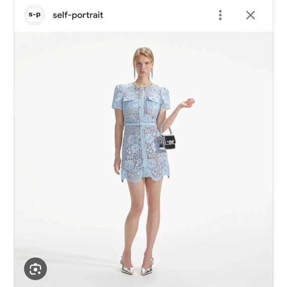 Self Portrait Blue Lace Diamante Bow Mini Dress w Belt Womens Sz 10 US 14 UK NWT - Picture 1 of 15